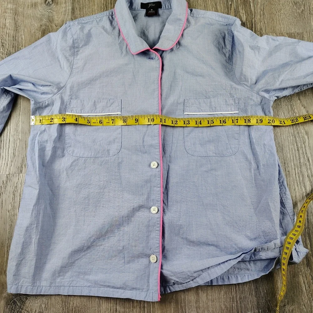 J. Crew‎ Blue Pajama-Style Medium Button-down Top Pink Trim Cotton Collar